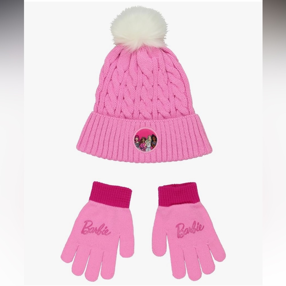 🆕 Barbie Friends Big Kids Girls Knit Hat and Gloves Set